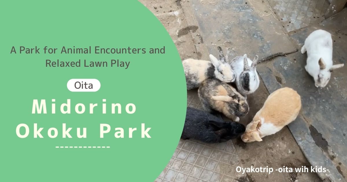 Midorino Okoku Park with open green lawns and animal encounters in Oita, Japan